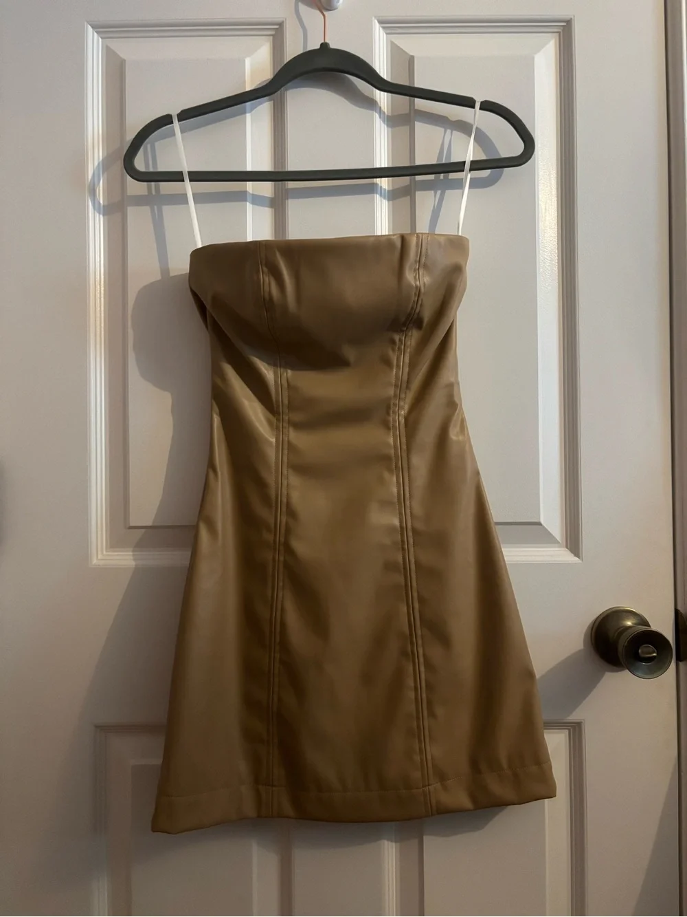 NWOT Princess Polly Hailey Strapless Faux Leather Mini Dress in Beige